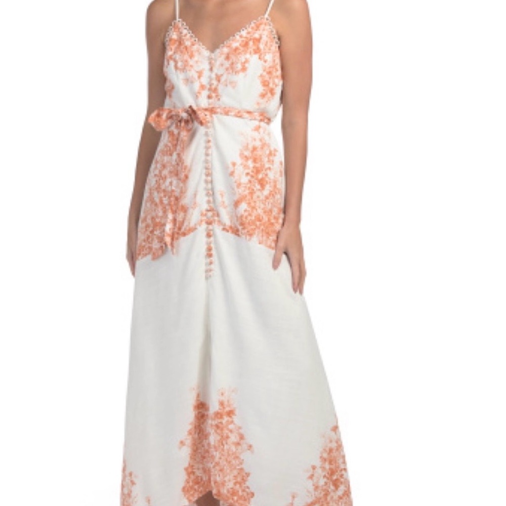 CeCe White Maxi Dress with Peach Floral Detail